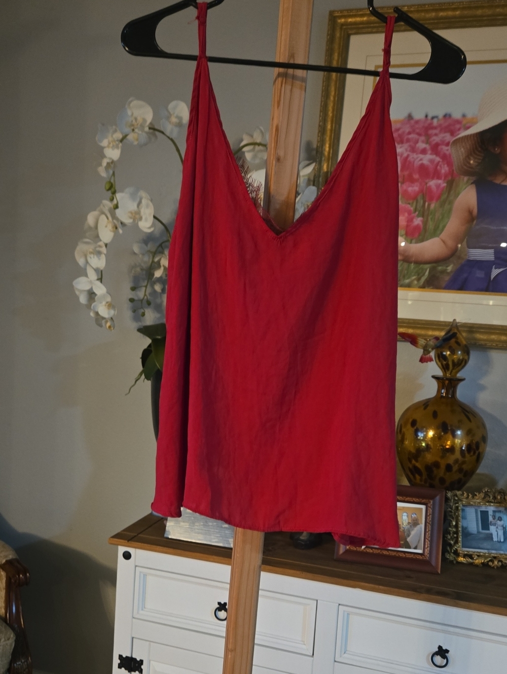 Free People Red V-Neck Camisole with Adjustable Straps
